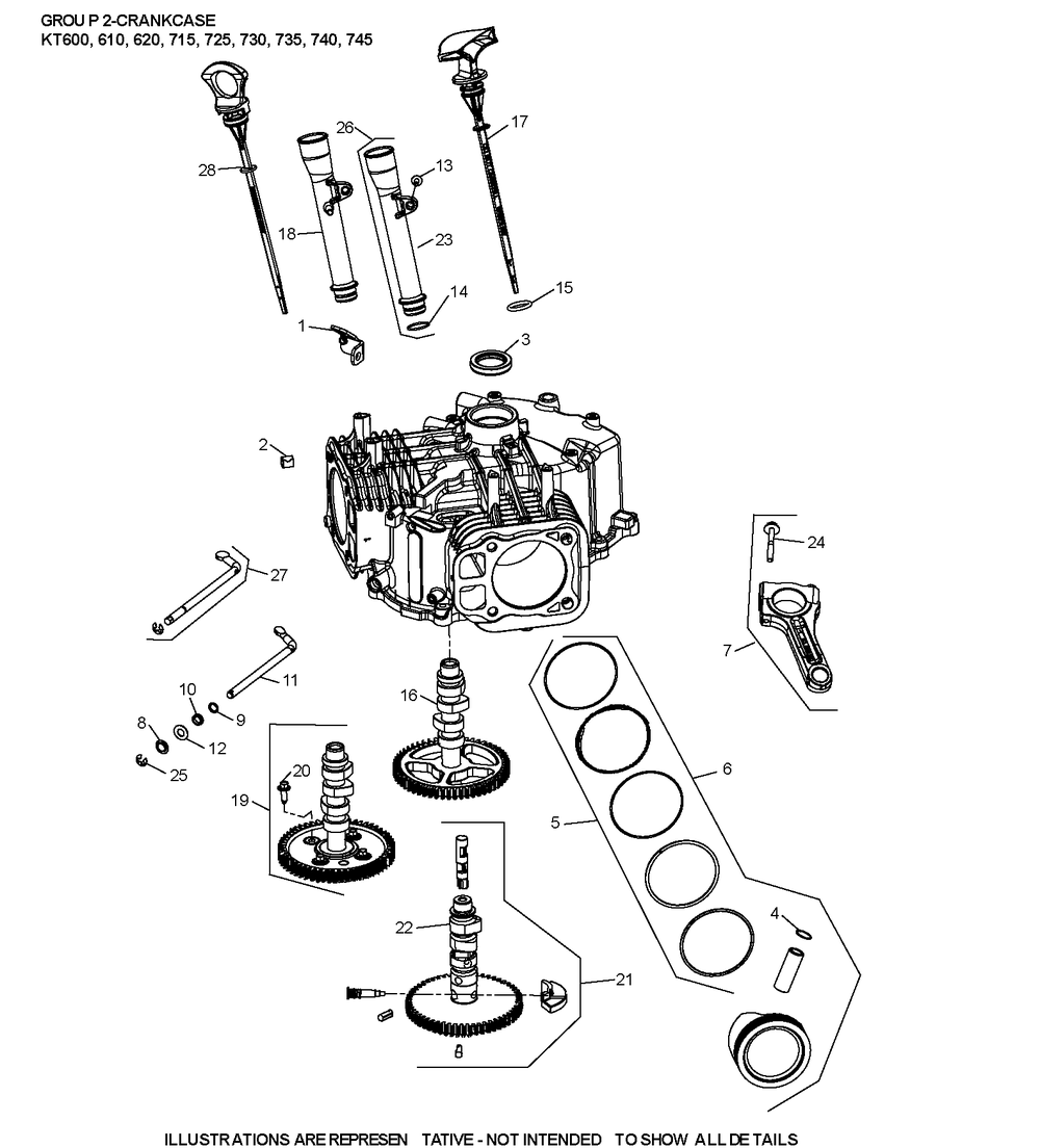 Kt740-3095 Crankcase Diagram and Parts List for KT740-3095  Cub Cadet Lawn Tractor